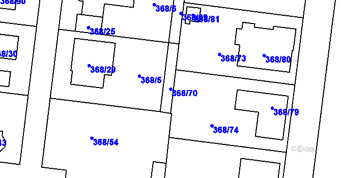 Parcela st. 368/70 v KÚ Podivín, Katastrální mapa