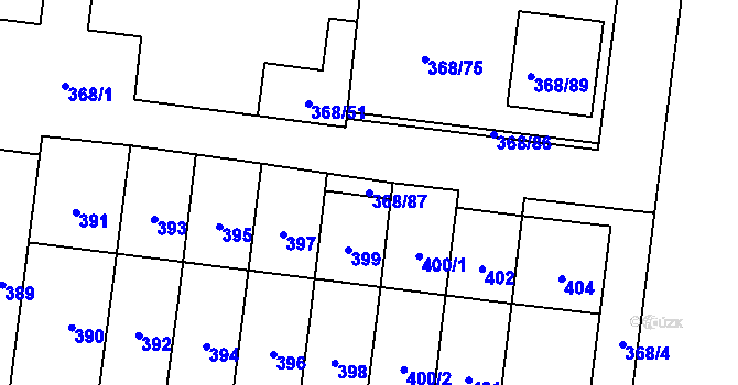 Parcela st. 368/87 v KÚ Podivín, Katastrální mapa