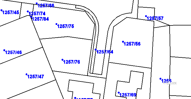 Parcela st. 1257/64 v KÚ Podivín, Katastrální mapa