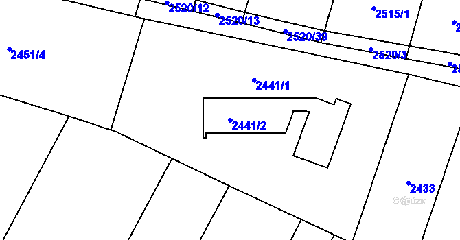Parcela st. 2441/2 v KÚ Podivín, Katastrální mapa