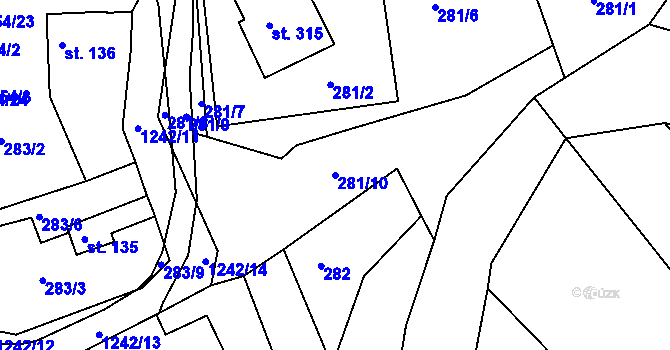 Parcela st. 281/10 v KÚ Podkopná Lhota, Katastrální mapa