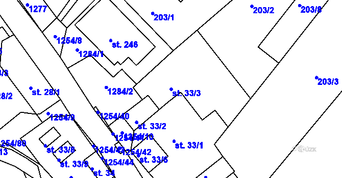 Parcela st. 33/3 v KÚ Podkopná Lhota, Katastrální mapa