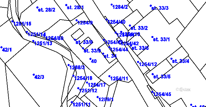 Parcela st. 34 v KÚ Podkopná Lhota, Katastrální mapa