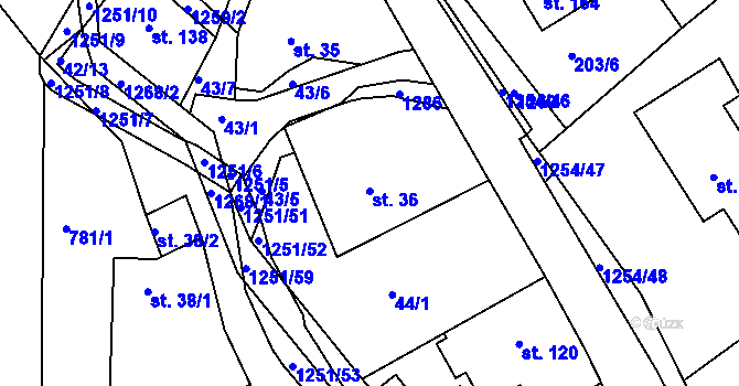 Parcela st. 36 v KÚ Podkopná Lhota, Katastrální mapa