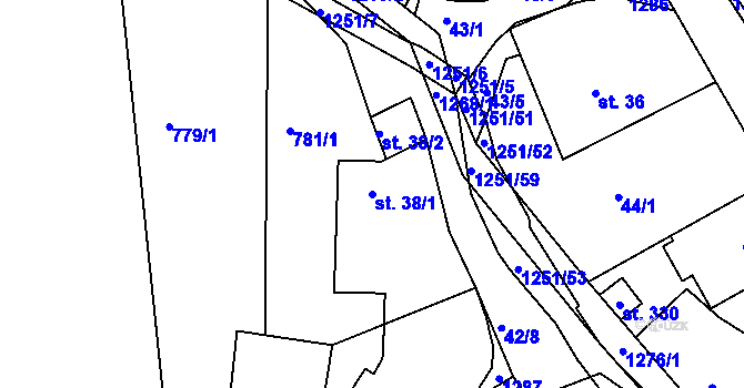 Parcela st. 38/1 v KÚ Podkopná Lhota, Katastrální mapa