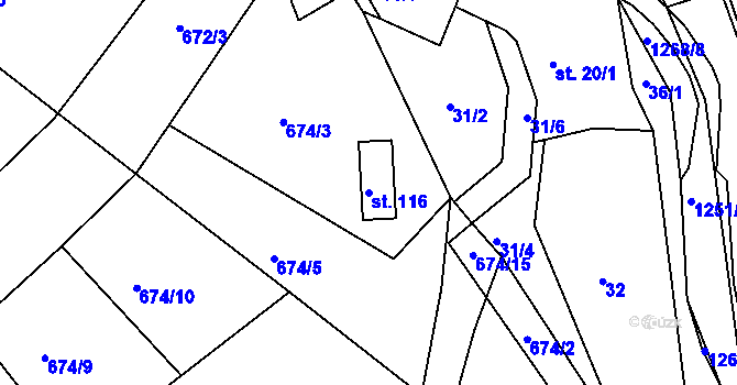 Parcela st. 116 v KÚ Podkopná Lhota, Katastrální mapa
