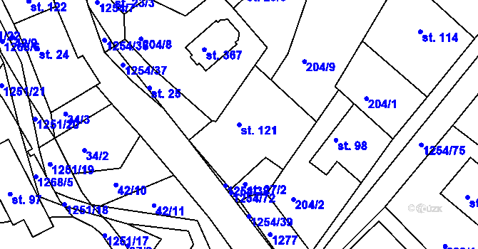 Parcela st. 121 v KÚ Podkopná Lhota, Katastrální mapa