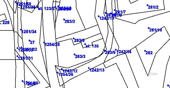 Parcela st. 135 v KÚ Podkopná Lhota, Katastrální mapa