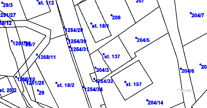 Parcela st. 137 v KÚ Podkopná Lhota, Katastrální mapa