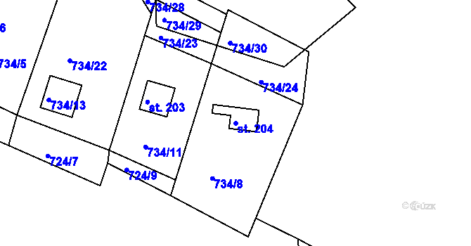 Parcela st. 204 v KÚ Podkopná Lhota, Katastrální mapa