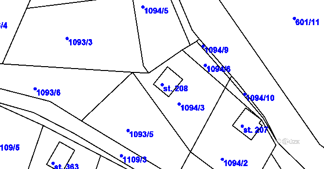 Parcela st. 208 v KÚ Podkopná Lhota, Katastrální mapa