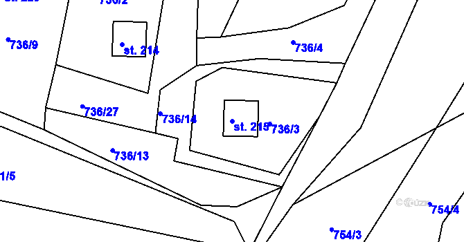 Parcela st. 215 v KÚ Podkopná Lhota, Katastrální mapa