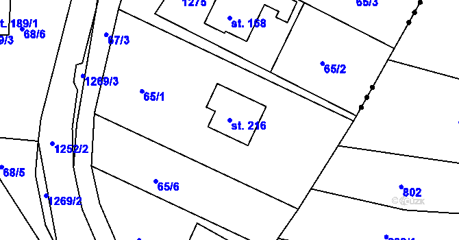 Parcela st. 216 v KÚ Podkopná Lhota, Katastrální mapa