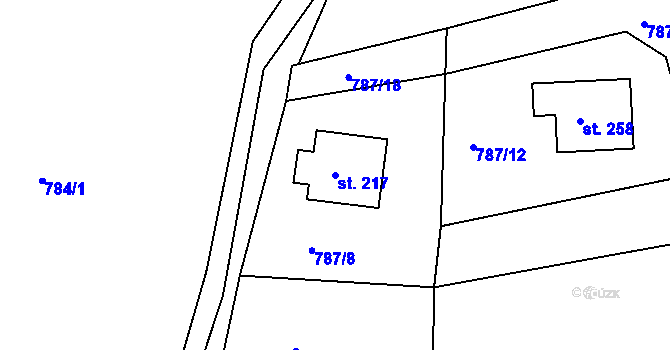 Parcela st. 217 v KÚ Podkopná Lhota, Katastrální mapa