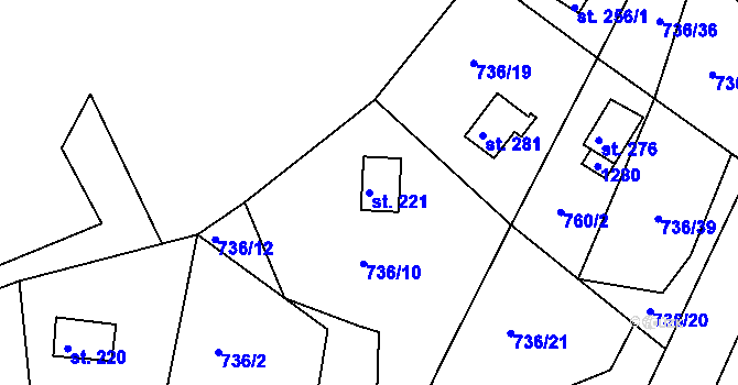 Parcela st. 221 v KÚ Podkopná Lhota, Katastrální mapa