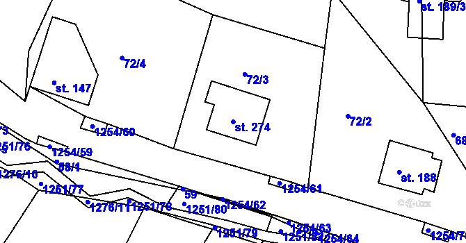 Parcela st. 274 v KÚ Podkopná Lhota, Katastrální mapa