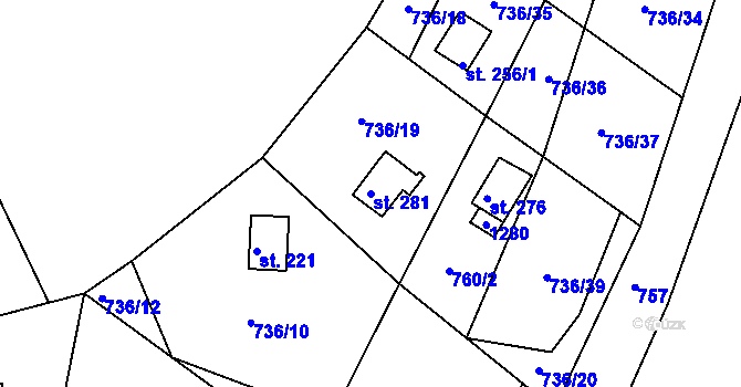 Parcela st. 281 v KÚ Podkopná Lhota, Katastrální mapa
