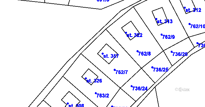 Parcela st. 357 v KÚ Podkopná Lhota, Katastrální mapa