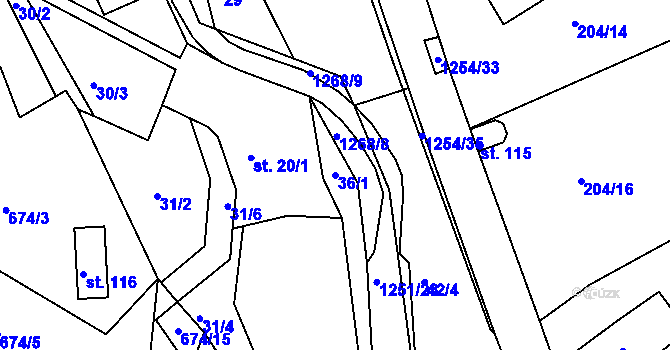 Parcela st. 36/1 v KÚ Podkopná Lhota, Katastrální mapa