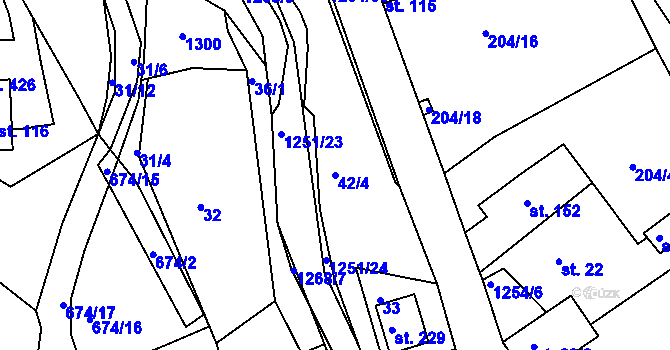 Parcela st. 42/4 v KÚ Podkopná Lhota, Katastrální mapa