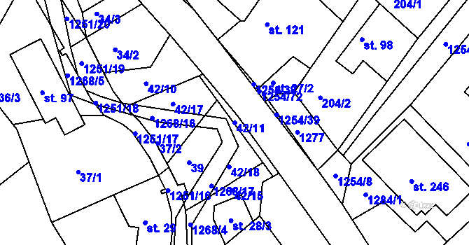 Parcela st. 42/11 v KÚ Podkopná Lhota, Katastrální mapa