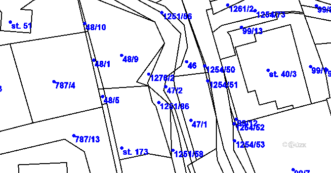 Parcela st. 47/2 v KÚ Podkopná Lhota, Katastrální mapa