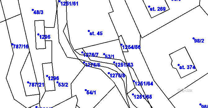 Parcela st. 53/1 v KÚ Podkopná Lhota, Katastrální mapa