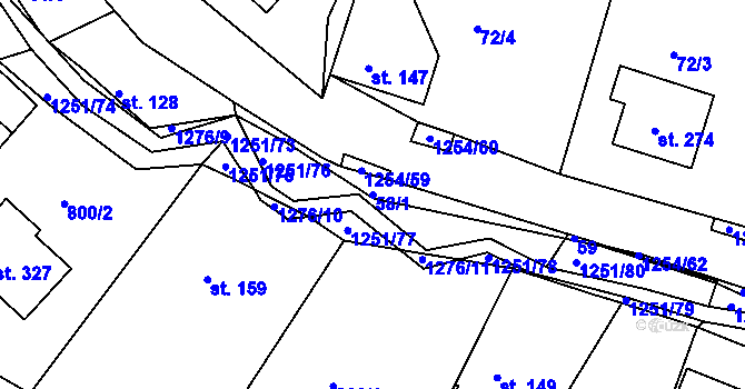 Parcela st. 58/1 v KÚ Podkopná Lhota, Katastrální mapa