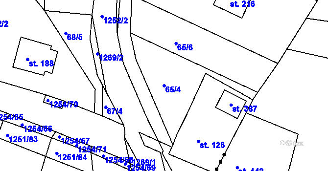 Parcela st. 65/4 v KÚ Podkopná Lhota, Katastrální mapa