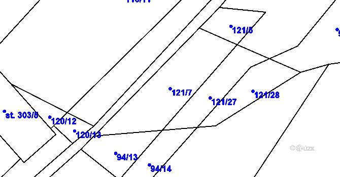 Parcela st. 121/7 v KÚ Podkopná Lhota, Katastrální mapa