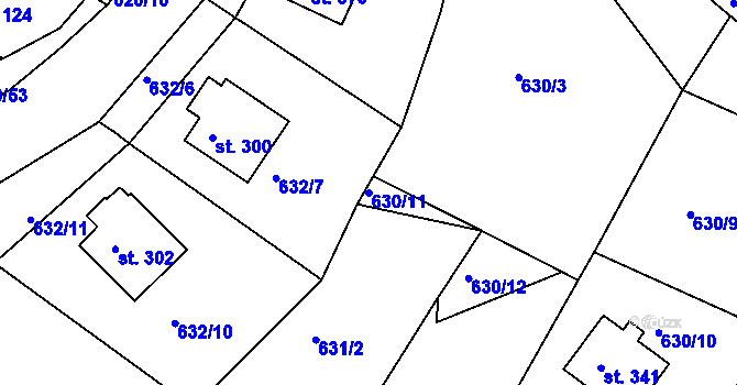Parcela st. 630/11 v KÚ Podkopná Lhota, Katastrální mapa