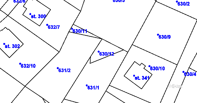 Parcela st. 630/12 v KÚ Podkopná Lhota, Katastrální mapa