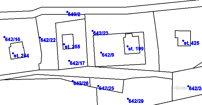 Parcela st. 642/9 v KÚ Podkopná Lhota, Katastrální mapa