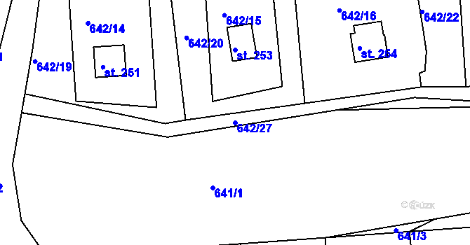 Parcela st. 642/27 v KÚ Podkopná Lhota, Katastrální mapa