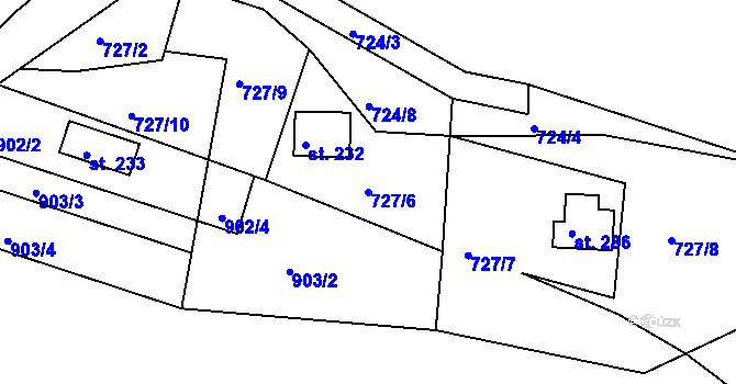 Parcela st. 727/6 v KÚ Podkopná Lhota, Katastrální mapa