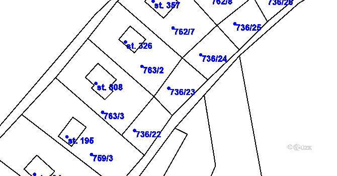 Parcela st. 736/23 v KÚ Podkopná Lhota, Katastrální mapa