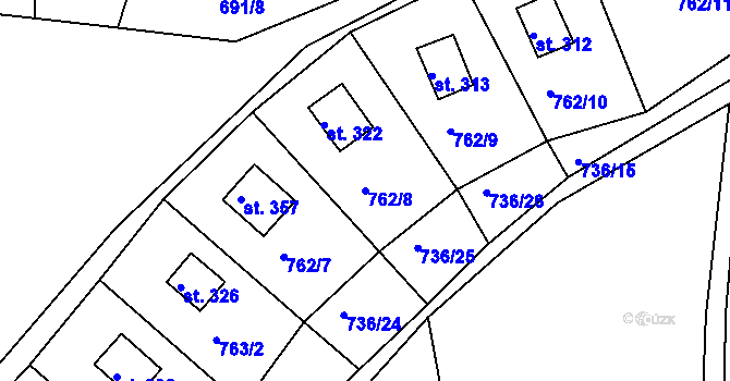 Parcela st. 762/8 v KÚ Podkopná Lhota, Katastrální mapa