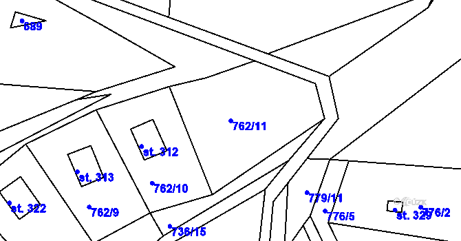 Parcela st. 762/11 v KÚ Podkopná Lhota, Katastrální mapa