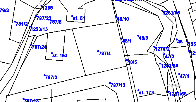 Parcela st. 787/4 v KÚ Podkopná Lhota, Katastrální mapa