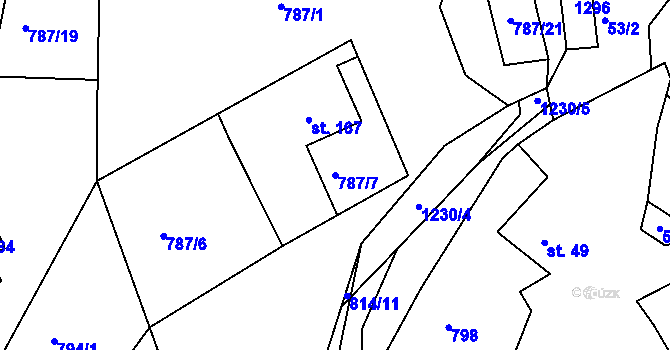Parcela st. 787/7 v KÚ Podkopná Lhota, Katastrální mapa