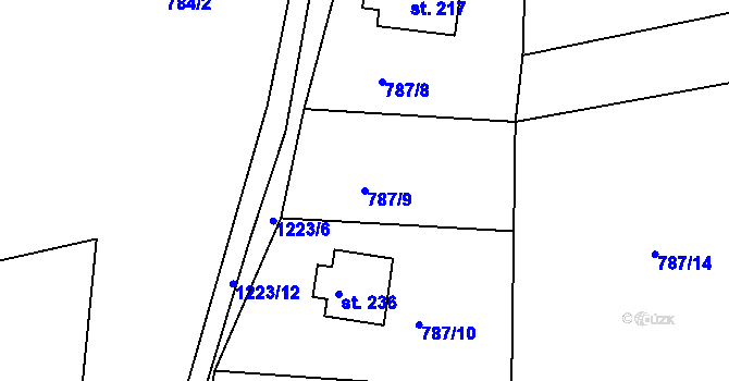 Parcela st. 787/9 v KÚ Podkopná Lhota, Katastrální mapa