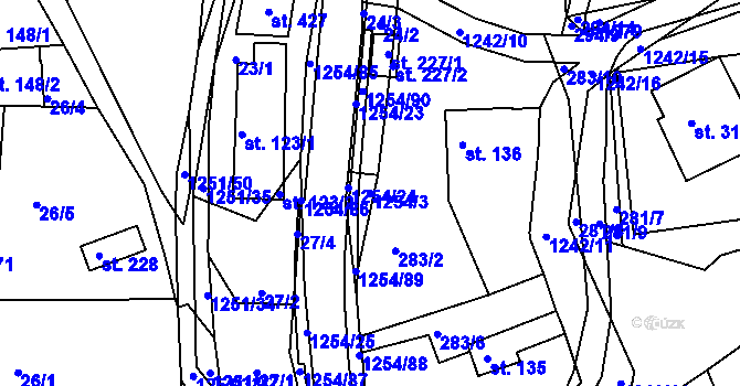 Parcela st. 1254/3 v KÚ Podkopná Lhota, Katastrální mapa