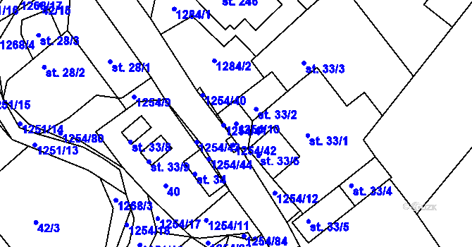 Parcela st. 1254/10 v KÚ Podkopná Lhota, Katastrální mapa