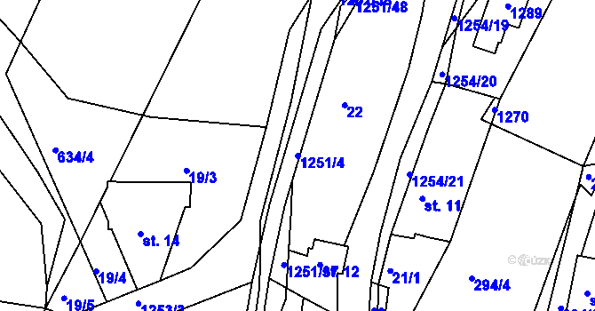 Parcela st. 1251/4 v KÚ Podkopná Lhota, Katastrální mapa
