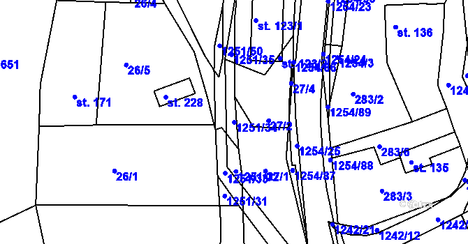 Parcela st. 1251/34 v KÚ Podkopná Lhota, Katastrální mapa