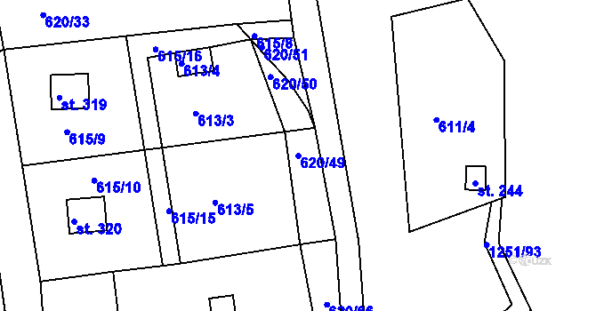 Parcela st. 620/49 v KÚ Podkopná Lhota, Katastrální mapa