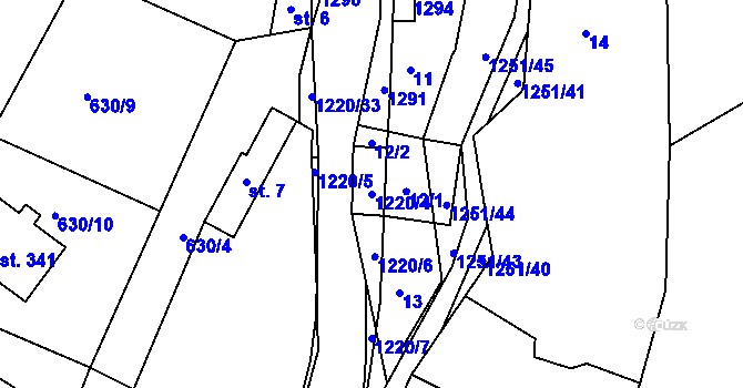 Parcela st. 1220/4 v KÚ Podkopná Lhota, Katastrální mapa