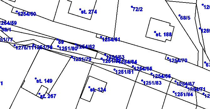 Parcela st. 1254/63 v KÚ Podkopná Lhota, Katastrální mapa