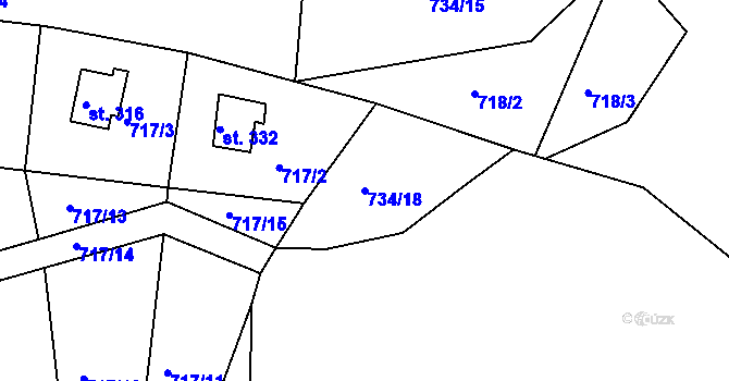 Parcela st. 734/18 v KÚ Podkopná Lhota, Katastrální mapa