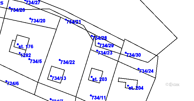 Parcela st. 734/23 v KÚ Podkopná Lhota, Katastrální mapa